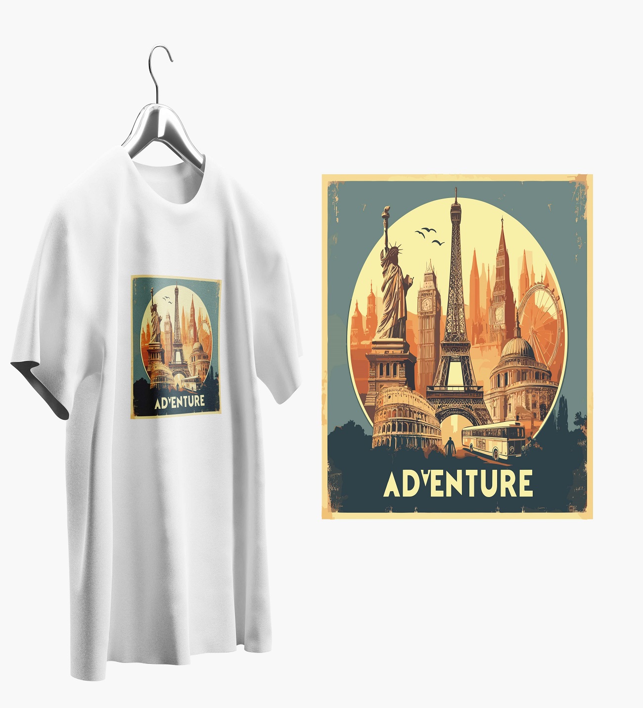 Adventure Baskılı Beyaz Oversize T shirt T0001 